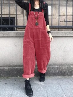 Solid Corduroy Pocket Casual Sleeveless Wide Leg Jumpsuit -Zanzea Shop 194e1c4a e5b1 43ce a517 9fc176c7868a
