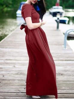 Solid Short Sleeve Pocket Crew Neck Maxi Dress -Zanzea Shop 19fd24ea 623b 44f6 b5b3 13d0250cb109