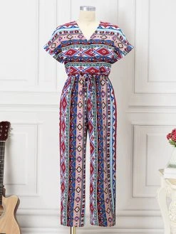 Women Bohemian Geometric Print V-Neck Short Sleeve Jumpsuit -Zanzea Shop 1a1ed883 5395 45b3 974f d98b8bf5321f