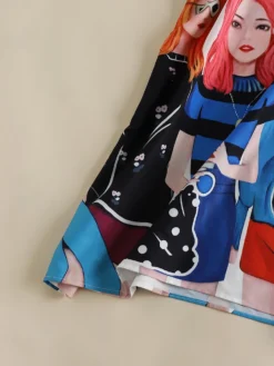 Cartoon Girls Graphic Pocket Button Front Short Sleeve Dress -Zanzea Shop 1a202d50 2171 4915 9aad 36e6f0ecf7e6