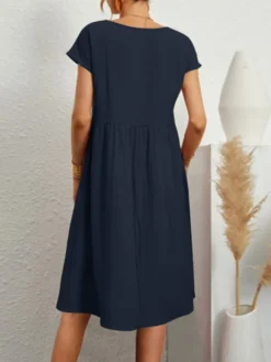 Women Solid Short Sleeve Pocket Midi Casual Dress -Zanzea Shop 1a8aadf1 a861 4bb3 b716 779246acf97a