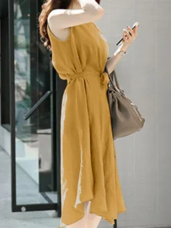 Solid Sleeveless Button Back Midi Dress With Belt 19 Solid Sleeveless Button Back Midi Dress With Belt -Zanzea Shop 1ac72da6 b4f6 429f be94 08744228e6e2