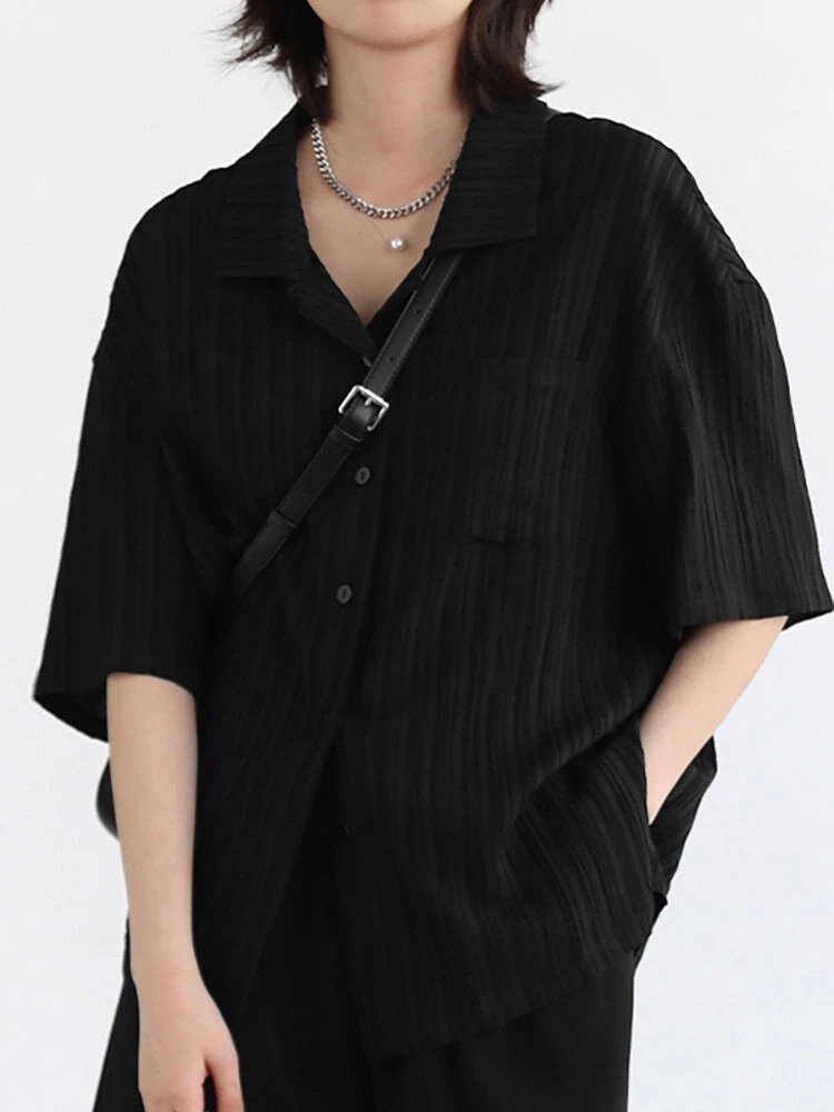 Solid Textured Half Sleeve Button Front Lapel Shirt 7 Solid Textured Half Sleeve Button Front Lapel Shirt - Image 7