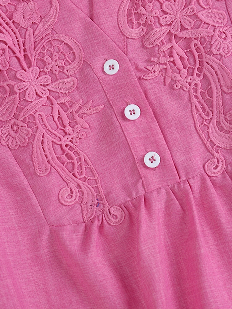 Women Floral Embroidered Notched Neck 3/4 Sleeve Blouse 7 Women Floral Embroidered Notched Neck 3/4 Sleeve Blouse - Image 7