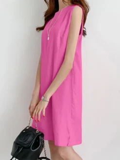 Solid Sleeveless O-neck Cotton Dress -Zanzea Shop 1b5337b3 dada 4f4f 89a6 2b39a7b1653e