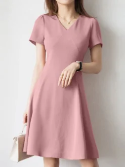 Solid A-line Short Sleeve V-neck Dress For Women -Zanzea Shop 1b77f2e8 fc15 4233 81fb 50a3d6542478