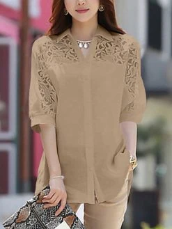 Lace Panel Solid Button Front Lapel Half Sleeve Shirt 17 Lace Panel Solid Button Front Lapel Half Sleeve Shirt -Zanzea Shop 1bd35b90 91af 4749 a3c3 717d57f8d822
