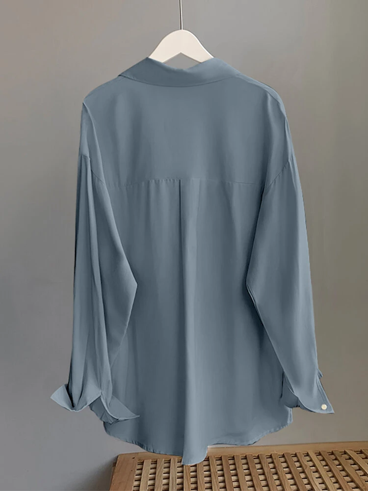 Solid Pocket Button Front Long Sleeve Lapel Shirt 6 Solid Pocket Button Front Long Sleeve Lapel Shirt - Image 6