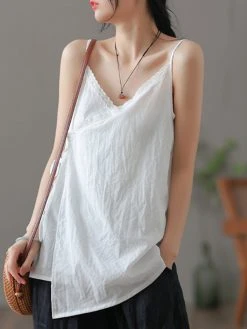 Women Plain Wrap Tie Side Cotton Spaghetti Strap Cami -Zanzea Shop 1c0e6ae6 4881 4f77 942a ca33165d4348