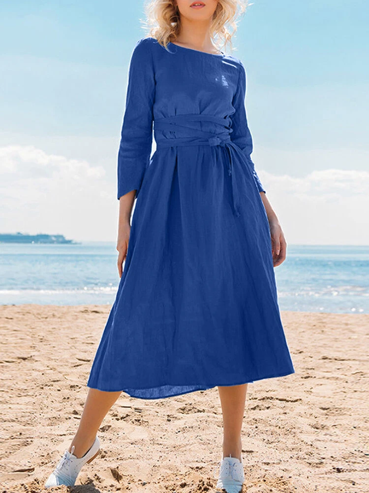 Solid Crew Neck Casual Dress For Women 6 Solid Crew Neck Casual Dress For Women - Image 6