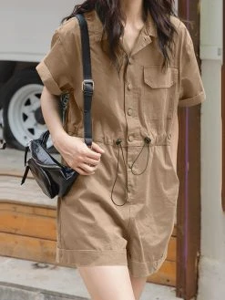 Solid Drawstring Waist Pocket Lapel Short Sleeve Cargo Romper 15 Solid Drawstring Waist Pocket Lapel Short Sleeve Cargo Romper -Zanzea Shop 1c74281a 8f54 418b ba2d c691d73deece