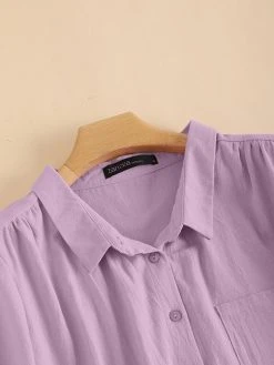 Solid Pocket Button Front Lapel 3/4 Sleeve Loose Blouse -Zanzea Shop 1c94bec1 70f9 4368 ab77 970d5fc1e928