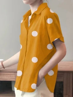 Dot Print Slit Hem Button Roll Sleeve Lapel Shirt -Zanzea Shop 1cbb4d58 821b 4db5 88d0 13d88386192d