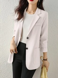 Solid Button Front Pocket Lapel Long Sleeve Blazer -Zanzea Shop 1d097a39 9a1b 43b8 b59e e22bdad5d85d