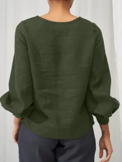 Solid Lantern Sleeve Button Front Crew Neck Blouse -Zanzea Shop 1d20b752 db3a 4a9a 88db 65a3ab22576c