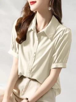 Women Solid Puff Sleeve Button Front Lapel Shirt 15 Women Solid Puff Sleeve Button Front Lapel Shirt -Zanzea Shop 1d376c21 2ca2 4ac4 b6f1 a62339345225