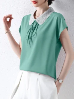 Women Bead Lapel Tie Casual Short Sleeve Blouse -Zanzea Shop 1d5b910b fd58 40dc 86c6 a5d5cb97eb1a