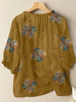 Women Colorful Floral Print Frill Neck Cotton 3/4 Sleeve Blouse -Zanzea Shop 1d7ac5dd 2445 46ba aa39 d9b20f6fc6e8