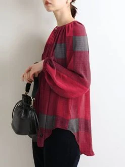 Plaid Print O-neck Button Slit Hem Vintage Loose Blouse -Zanzea Shop 1d83b0a8 52ee 4c66 9a65 1929a6e053a2