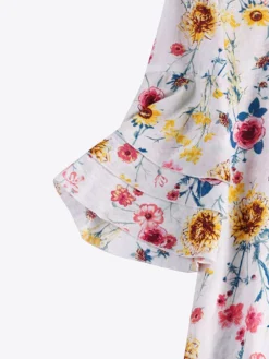 Women Floral Print V-Neck Layered Bell Sleeve Dress -Zanzea Shop 1dbcaab1 80a4 47dd 8f01 03c0a74e8a81