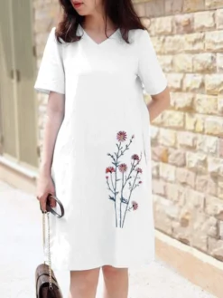Women Floral Embroidered V-Neck Cotton Short Sleeve Dress 15 Women Floral Embroidered V-Neck Cotton Short Sleeve Dress -Zanzea Shop 1dcd714c a530 4dc9 8dca 894368fdc2a2