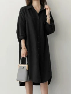 Solid Long Sleeve Button Lapel Casual Shirt Dress -Zanzea Shop 1df5a4be 2a6d 4185 a975 495bab8697d8