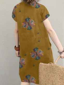 Vintage Floral Print Notch Neck Drawstring Waist Cotton Dress -Zanzea Shop 1e42cd20 8759 4a77 88f1 ed90e0d6e272