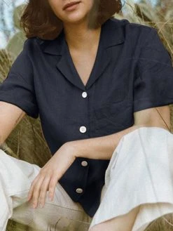 Solid Button Front Pocket Lapel Short Sleeve Shirt -Zanzea Shop 1e5cf0c2 5473 490f a9da f89e99687b0b
