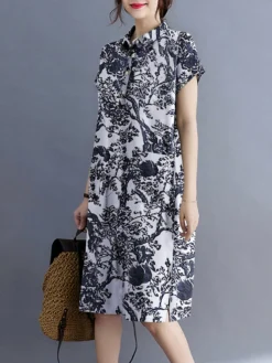 Plants Print Lapel Button Short Sleeve Dress -Zanzea Shop 1e6edadb f1ce 4d8f 9783 d9edba3ffbc0