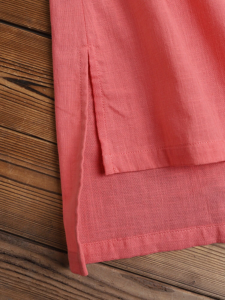 Women Solid Cotton High-Low Hem Long Sleeve Blouse 8 Women Solid Cotton High-Low Hem Long Sleeve Blouse - Image 8