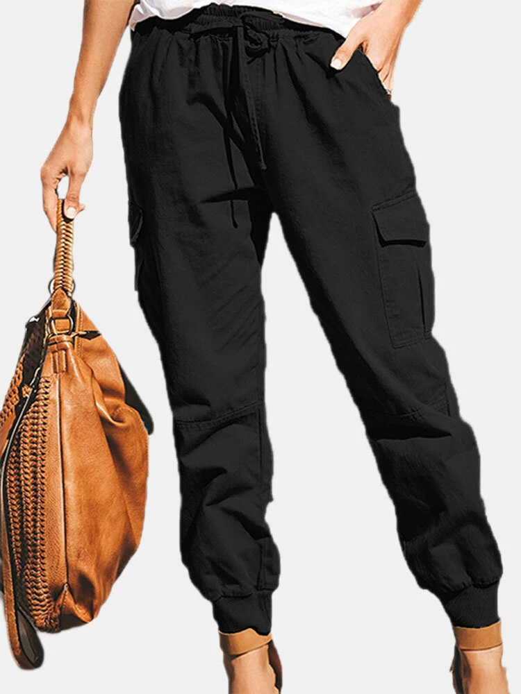 Fashion Solid Color Pocket Cargo Pants For Women 1 Fashion Solid Color Pocket Cargo Pants For Women