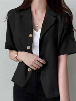 Solid Button Front Lapel Short Sleeve Casual Blazer -Zanzea Shop 1ea82d77 ba1c 47a4 b82f 300a4407cd2d