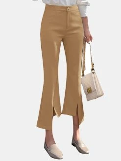Women Solid Asymmetrical Slit Hem Crop Bootcut Pants