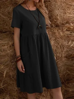 Solid Short Sleeve Pocket Crew Neck Vintage Dress 23 Solid Short Sleeve Pocket Crew Neck Vintage Dress -Zanzea Shop 1eb719c9 82cd 43bc bdbd 26dd816c0175