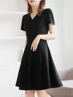 Solid A-line Short Sleeve V-neck Dress For Women -Zanzea Shop 1f10f413 a0aa 4326 a2d3 736823be50cb