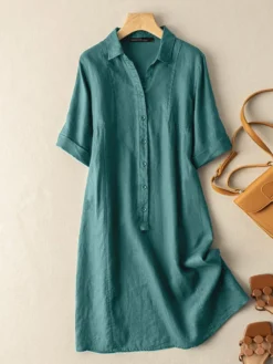 Solid Button Front Short Sleeve Lapel Shirt Dress -Zanzea Shop 1f1fbc06 85c7 4738 b84d aaec11205e2e