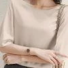 Satin Solid Ruffle Sleeve Boat Neck Women Blouse