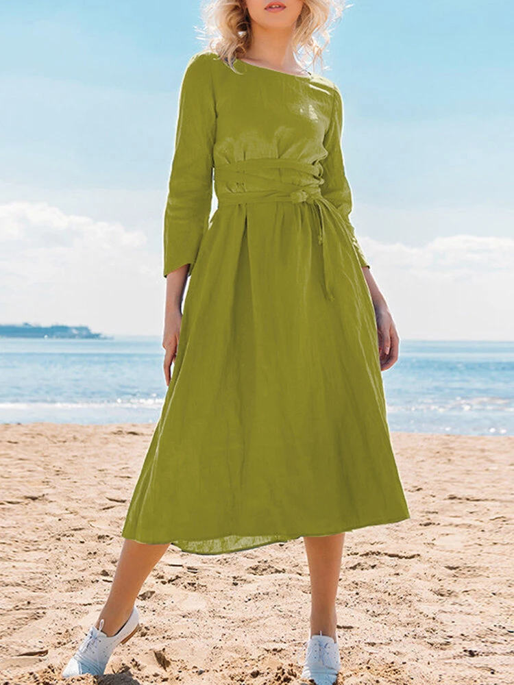 Solid Crew Neck Casual Dress For Women 2 Solid Crew Neck Casual Dress For Women - Image 2