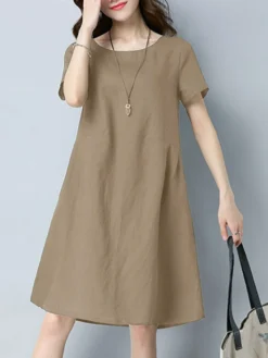 Solid Pocket Short Sleeve Crew Neck Midi Casual Dress 9 Solid Pocket Short Sleeve Crew Neck Midi Casual Dress -Zanzea Shop 1f48547a 131e 4815 ae0a 434b6fa4ad0a
