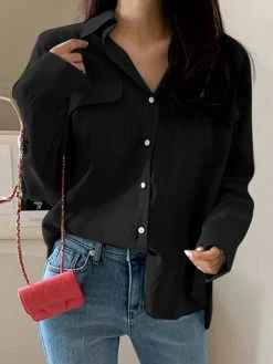 Solid Button Lapel Pocket Long Sleeve Shirt 15 Solid Button Lapel Pocket Long Sleeve Shirt -Zanzea Shop 1f4ca091 049c 4d4a abf5 3213f8f7be61