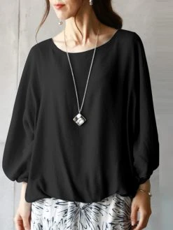 Women Solid Crew Neck Casual 3/4 Sleeve Blouse -Zanzea Shop 1fdf0ef0 1b0b 40de 80a3 15bfb4eb868c
