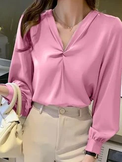 Solid Twisted Lantern Sleeve V-neck Satin Blouse 14 Solid Twisted Lantern Sleeve V-neck Satin Blouse -Zanzea Shop 201f1d26 842b 4ad5 a0da 092f2738a811
