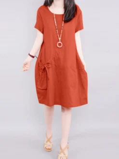 Solid Pocket Short Sleeve Crew Neck Vintage Dress 17 Solid Pocket Short Sleeve Crew Neck Vintage Dress -Zanzea Shop 20218eab eaf9 480a b51f b7db62b843d8