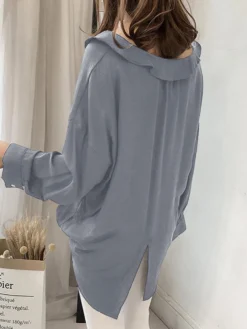 Solid Ruffle Loose Slit Long Sleeve Casual Women Blouse 11 Solid Ruffle Loose Slit Long Sleeve Casual Women Blouse -Zanzea Shop 206cfda4 8c39 4aa3 b19c 8eb70339b786