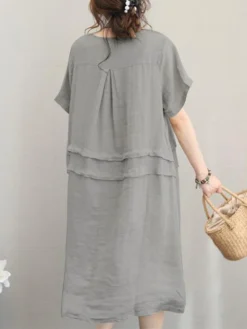 Crew Neck Short Sleeve Soild Color Casual Dress -Zanzea Shop 2084e097 03c6 4318 8f8a 9f8f9cefdd47