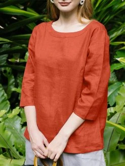 Solid Crew Neck 3/4 Sleeve Blouse For Women -Zanzea Shop 20886c7b 2e0d 4c25 852f 5a5cfadbbd0b