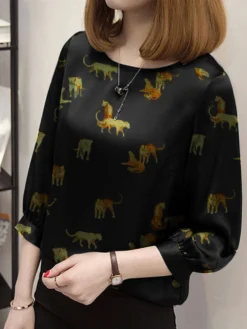 Leopard Pattern Crew Neck 3/4 Sleeve Blouse For Women -Zanzea Shop 208fa4c9 570f 43bb 9a23 cbb1deb9b66f