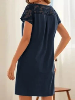 Solid Button Pocket Patchwork Hollow Out Short Sleeve Casual Dress -Zanzea Shop 20a35fac 8642 435d 9998 a8cb5ff8bac3