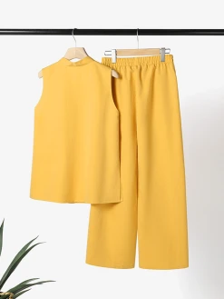 Women Solid V-Neck Tank Casual Co-ords With Pants -Zanzea Shop 20ce880e 8e7a 4033 aee9 ad8b13da32a3