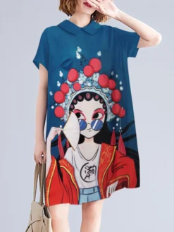 Peking Opera Pattern Pocket Short Sleeve Midi Dress -Zanzea Shop 20e2c749 4c3c 418a 95d2 14caa4dc84d5